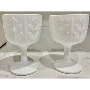 Lot 2 Vintage FTD Milk Glass Compote Planters 1978 Leaf Pattern Pedestal Bowls